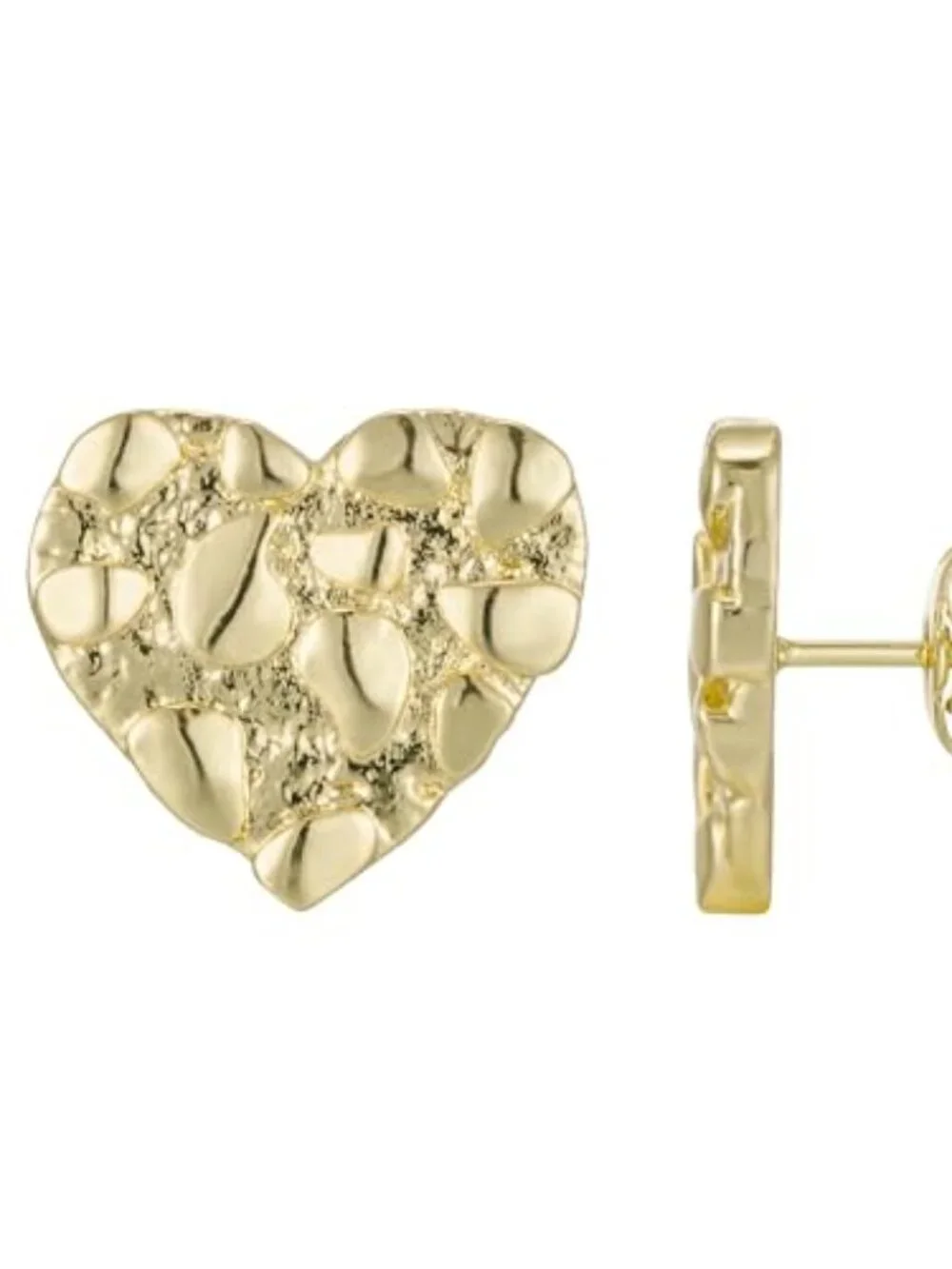 14K Gold Rough Textured Heart Shape Net Ear For Women Heart Stud Ear